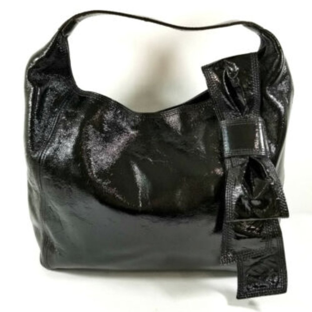 Black Patent Leather Hobo Handbag Purse